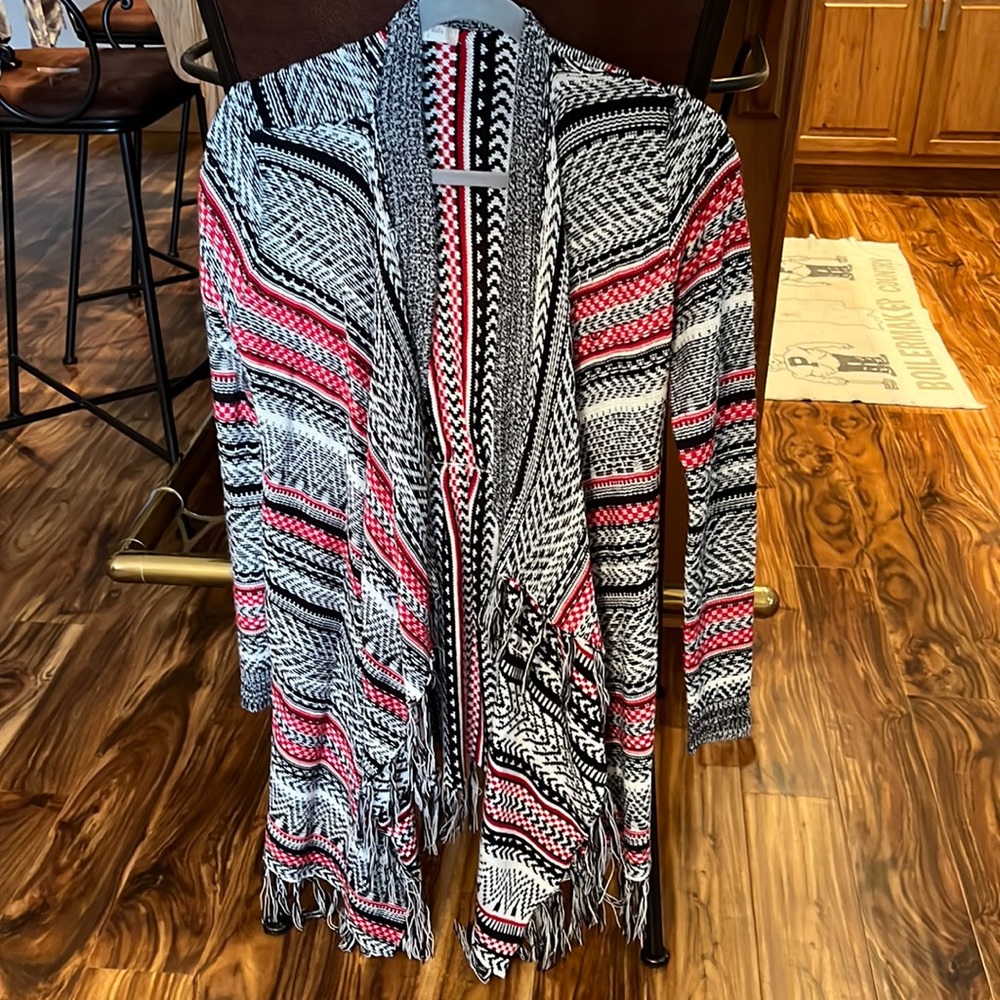Altar’d State black, white and red patterned cardigan sweater size S